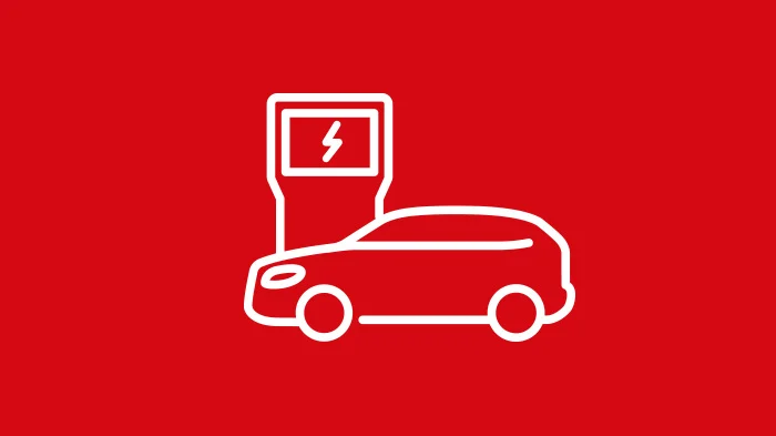 Welche Fahrzeuge Fahrzeug an Ladesäule weißes Icon auf rotem Grund