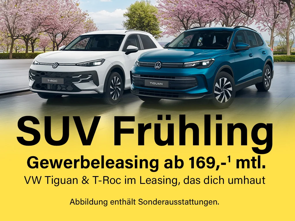 Header SUV Frühling GK weißes und blaues Fahrzeug