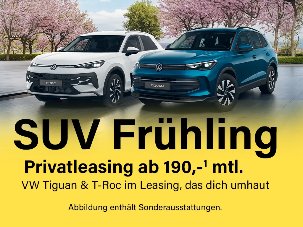 Header SUV Frühling PK Weißes und Blaues Fahrzeug