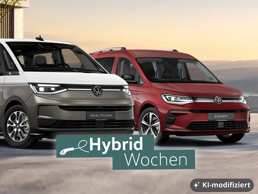 Hybridwochen Caddy und Multivan vor Sonnenaufgang